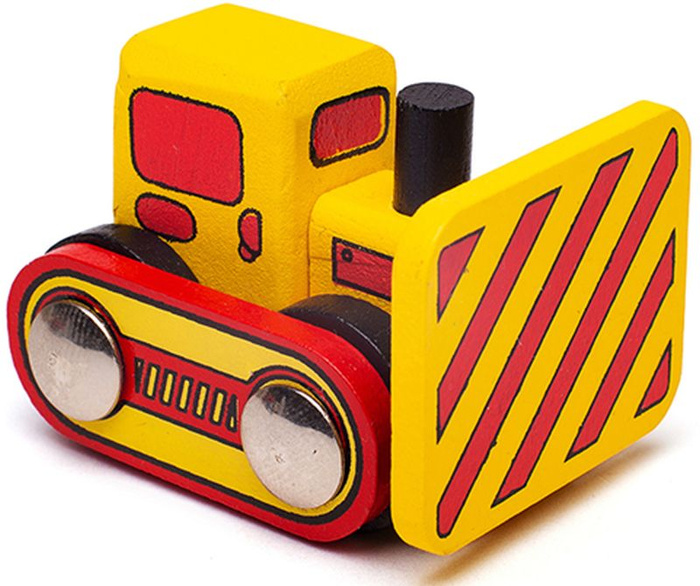 Drewniany wagon do kolejki dla dzieci z buldożerem Bigjigs Rail BJT415