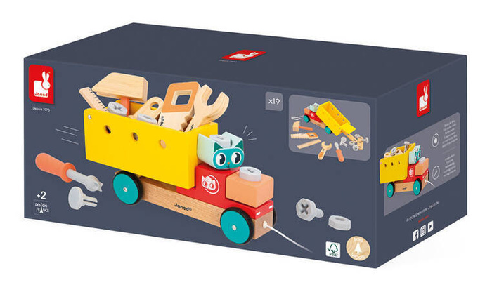Drewniana ciężarówka z narzędziami do samodzielnego złożenia Brico Kids Janod J06451