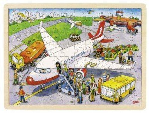Podróż samolotem - puzzle drewniane, 96 el., 57544-goki, puzzle dla dzieci