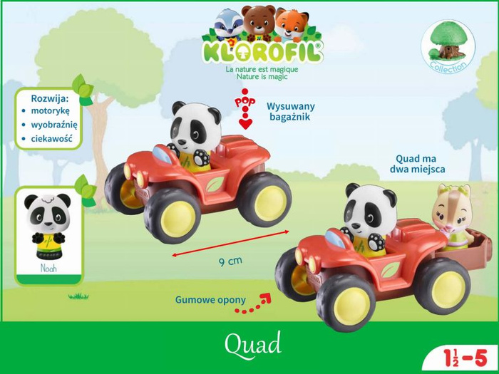 Samochód quad Klorofil 700208F figurka panda Noah
