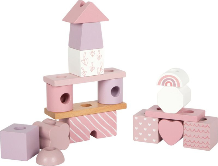 Klocki dla dzieci układanka na drewnianych palikach Różowy domek Small Foot 12713