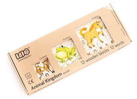 Lew, ryba, jeleń - literki na klockach drewnianych, układanka, "Królestwo zwierząt", 99350-Bajo, zabawki edukacyjne