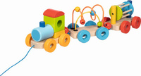 Drewniana zabawka do ciągnięcia Pociąg Rio z klockami labirynt z koralików grzechotka Goki 55847