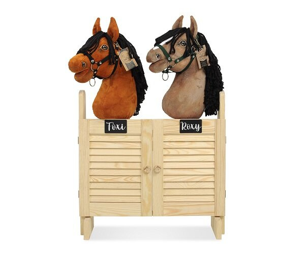 Podwójna drewniana Stajnia z uchwytami na akcesoria i konie na kiju Super Hobby Horse