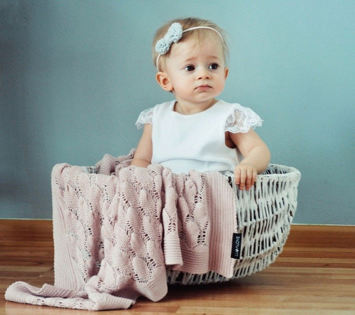 Kocyk ażurowy Boho pudrowy róż LL5824-Lullalove, kocyki dla dzieci