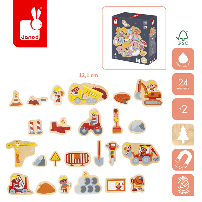 Magnesy drewniane Plac budowy 24 szt. Janod J09647
