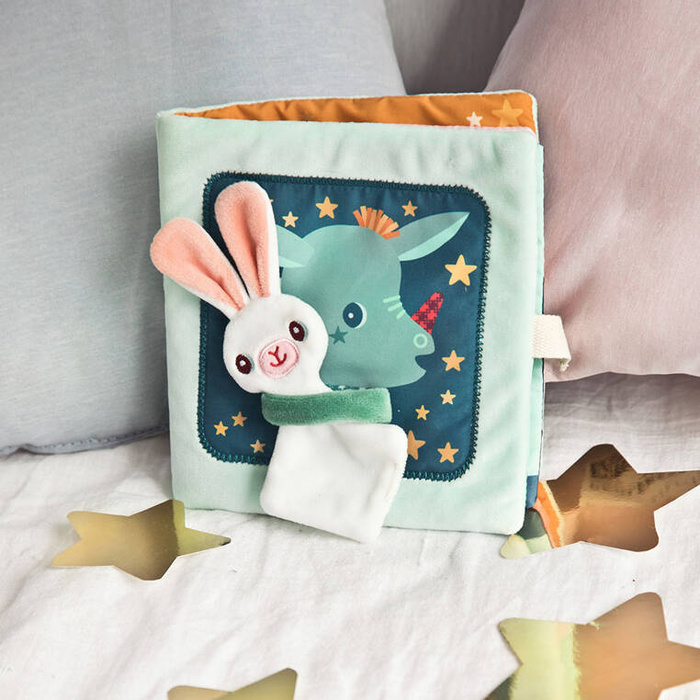 Miękka książeczka aktywizująca z mini komforterem Smok Joe i jego przytulanka 83492 LILLIPUTIENS