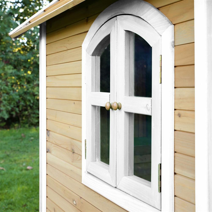 Drewniany Domek z oknami Alex Playhouse AXI A030.035.01 stylowy i ekologiczny plac zabaw do zabawy dla dzieci