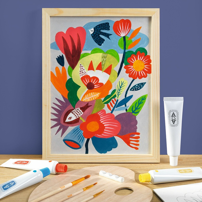 Zestaw artystyczny dla dorosłych Ryby i ptaki na tle kwiatów AGA Atelier 23 Djeco GA10023