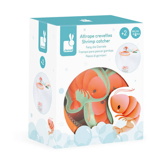 Łapacz krewetek do kąpieli kosz z przyssawkami i 12 krewetkami Janod J04730