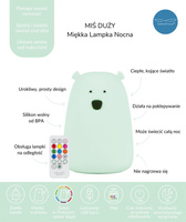 Lampka silikonowa z pilotem Duży Miś kolor jasna mięta Rabbit & Friends 520085 Lampki nocne dla dzieci
