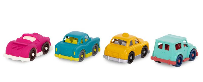 Komplet 4 małych autek jeep kabrio taxi retro Mini Riders Wonder Wheels Battat BT1045Z