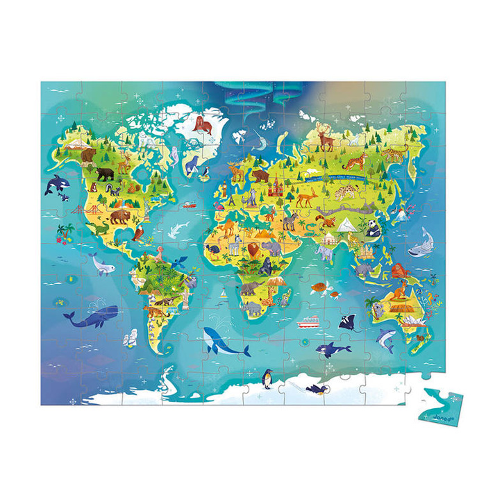 Puzzle w walizce Mapa świata 100 elementów 6+ J02607-Janod, puzzle z tektury