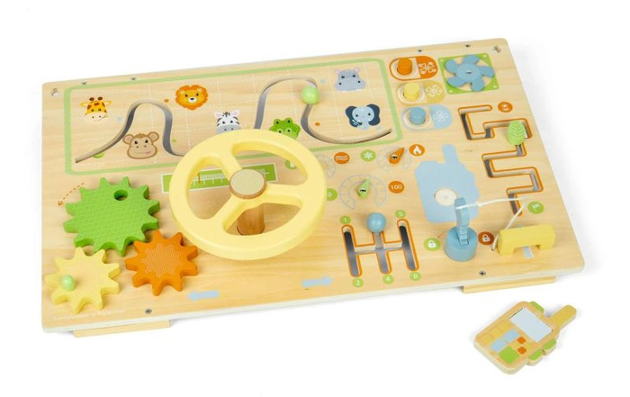 Tablica manipulacyjna dla dzieci z kierownicą i wieloma atrakcjami Dżungla Bigjigs 37081 Drewniane zabawki dla dzieci