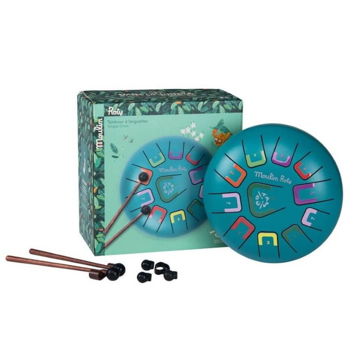 Bębenek językowy duży ciemny turkus DANS LA JUNGLE Moulin Roty 668428 instrumenty dla dzieci