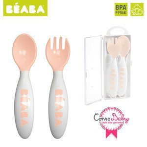 Beaba Sztućce plastikowe w etui nude 913400- Beaba, sztućce dla dzieci