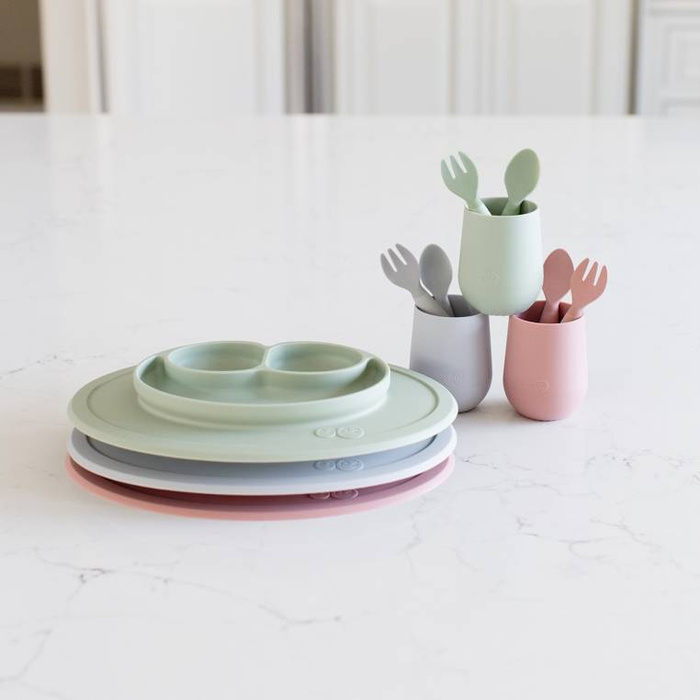 Komplet silikonowych sztućców Mini Utensils pastelowy róż EUMUB005-EZPZ, sztućce dla dzieci