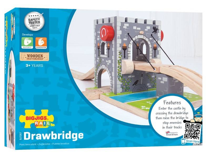 Dodatek do kolejki Zamkowy most zwodzony BJT267-Bigjigs Rail, kolejka drewniana