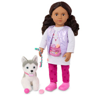 Lalka Estella 46cm i maskotka piesek Husky z akcesoriami Our Generation BD31707Z