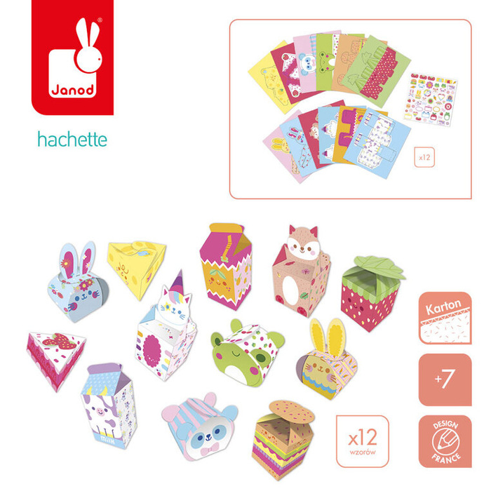 Zestaw kreatywny 12 pudełek z papieru kawaii do samodzielnego wykonania Janod J09164