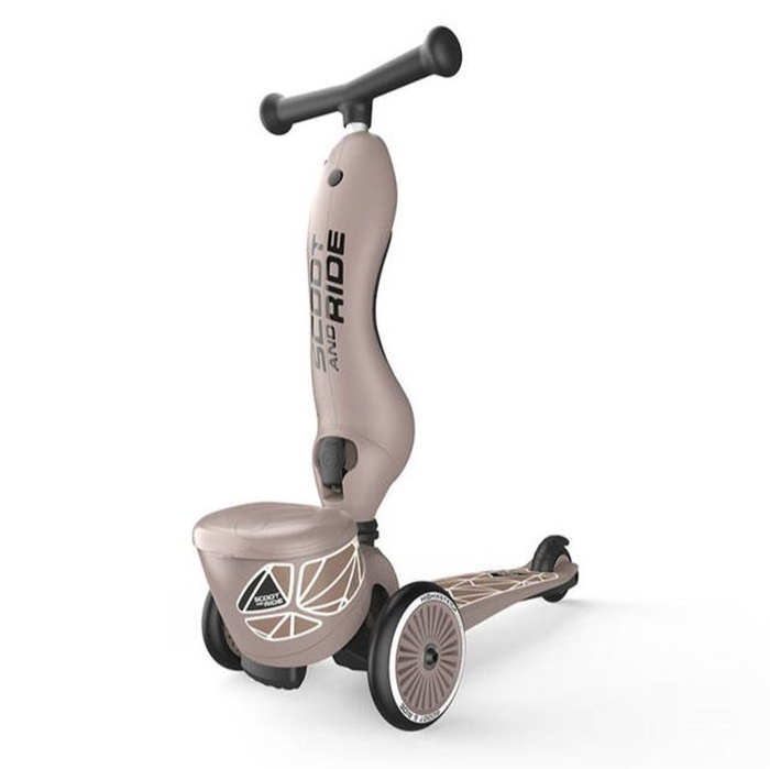 Zestaw SCOOTANDRIDE Kask + Highwaykick1 2w1 jeździk i hulajnoga z zamykanym schowkiem Brown Lines