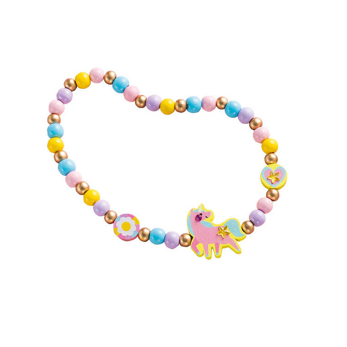 Zestaw kreatywny do tworzenia biżuterii z drewna bransoletka naszyjnik 2 pierścionki Tęczowa kraina J09129 Janod