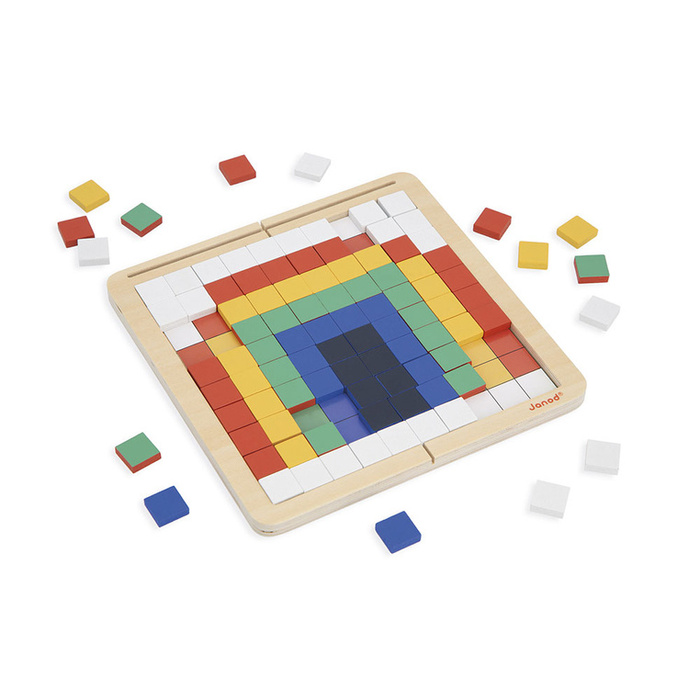Drewniana układanka mozaika piksele symetria i kodowanie 4w1 Janod J05093