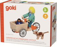 Rower towarowy z giętkimi lalkami i psem Goki 51462 drewniana Zabawka do domku dla lalek