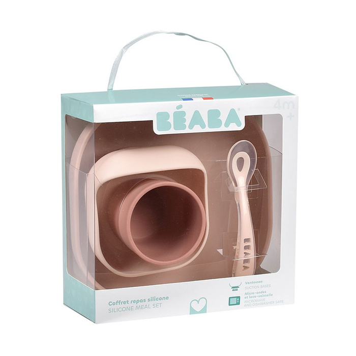Beaba Komplet naczyń z silikonu pink 913429- Beaba, naczynia dla niemowląt