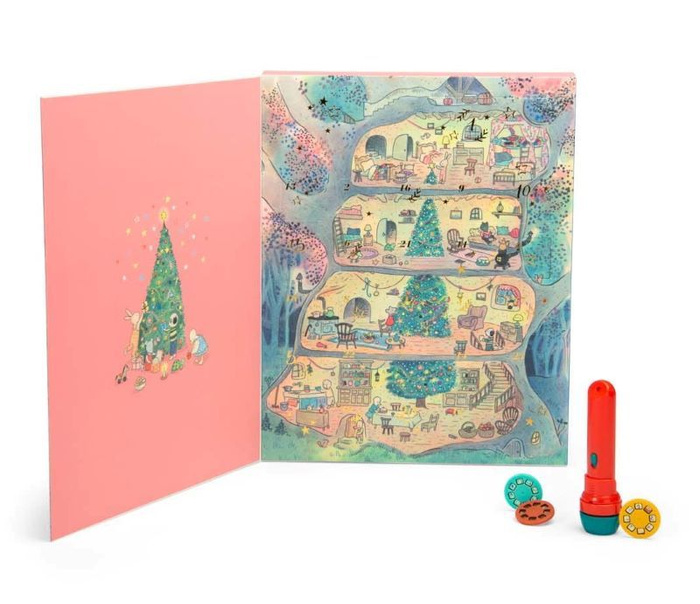 Kalendarz adwentowy z latarką projektorem i bajkami La Grande Famille Moulin Roty 632322 prezent na święta