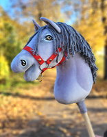 Super Hobby Horse Koń na kiju Siwek z długą miękką grzywą ręcznie wykonany siwy konik Premium