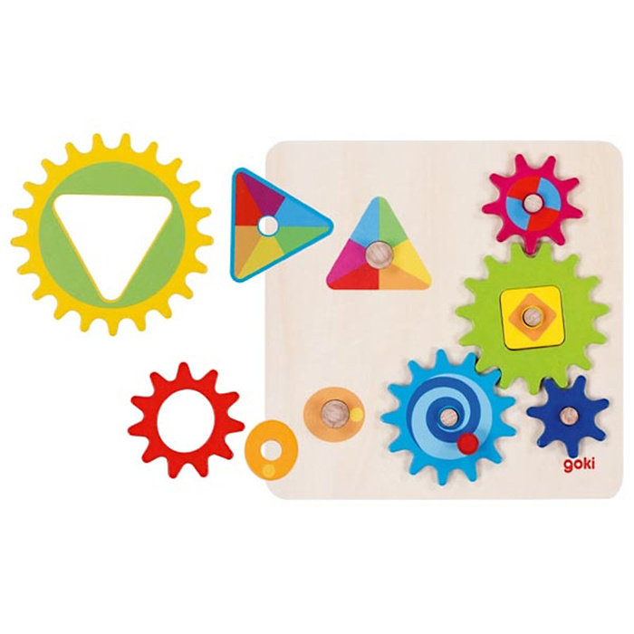 Drewniana układanka motoryczna tryby koła zębate Goki 58428