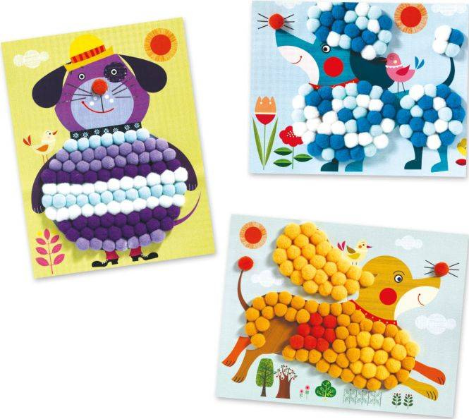 Psy - obrazki z mięciutkich pomponów DJ09867-Djeco, zestawy kreatywne