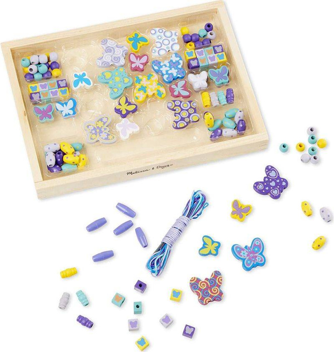 Drewniane koraliki do nawlekania Motylki 14179-Melissa & Doug, biżuteria dla dzieci