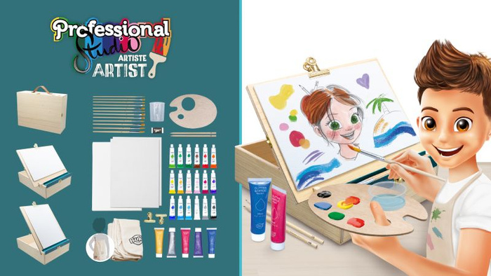 Drewniana walizka artysty z akcesoriami Buki 5440 Zestaw kreatywny dla dzieci