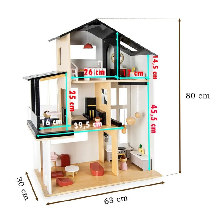 Drewniany domek dla lalek w loftowym stylu z tarasem 246343