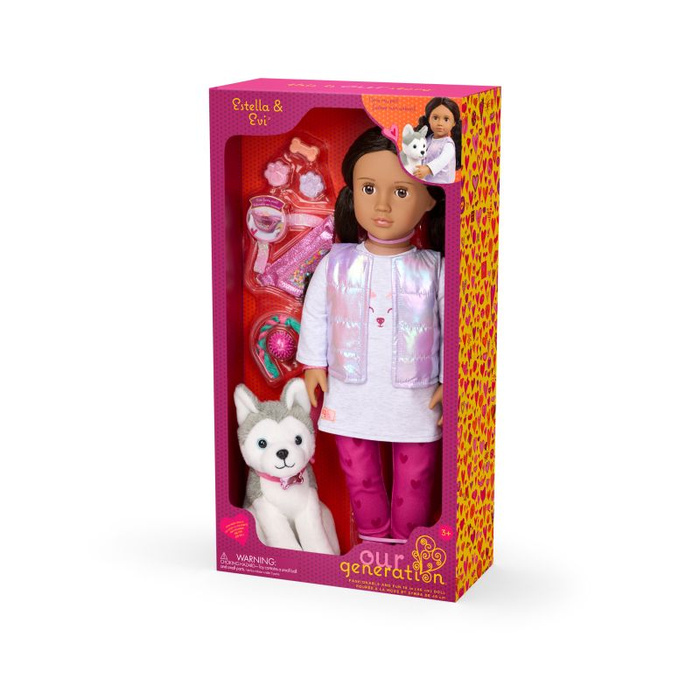 Lalka Estella 46cm i maskotka piesek Husky z akcesoriami Our Generation BD31707Z