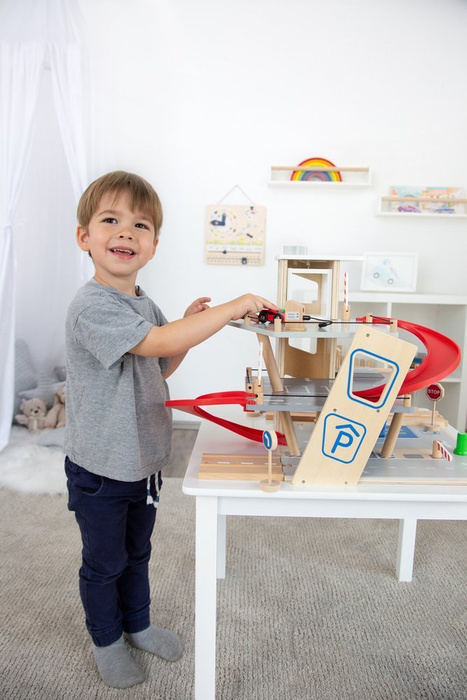 Parking dla dzieci garaż premium z myjnią, windą, stacją samochodów elektrycznych, stacją benzynową 11676- Small Foot, zabawki dla chłopców i dziewczynek