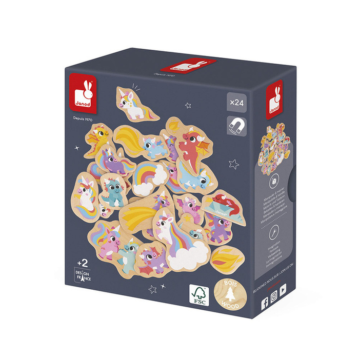 Magnesy drewniane Jednorożce i smoki 24 szt. Janod J09645