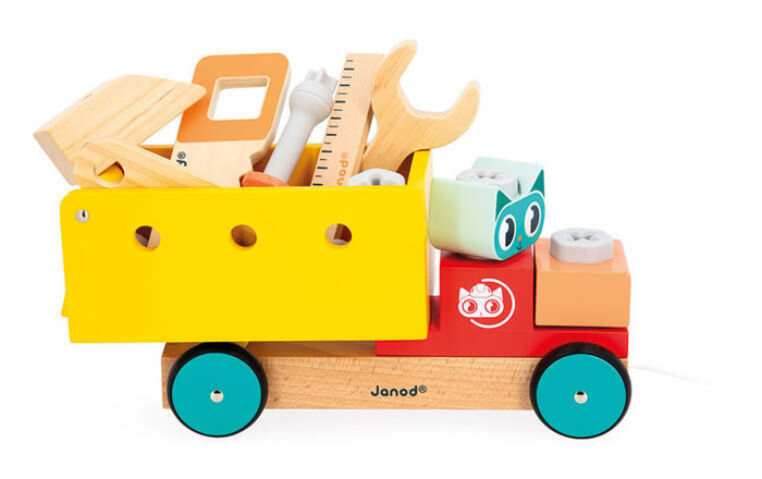 Drewniana ciężarówka z narzędziami do samodzielnego złożenia Brico Kids Janod J06451