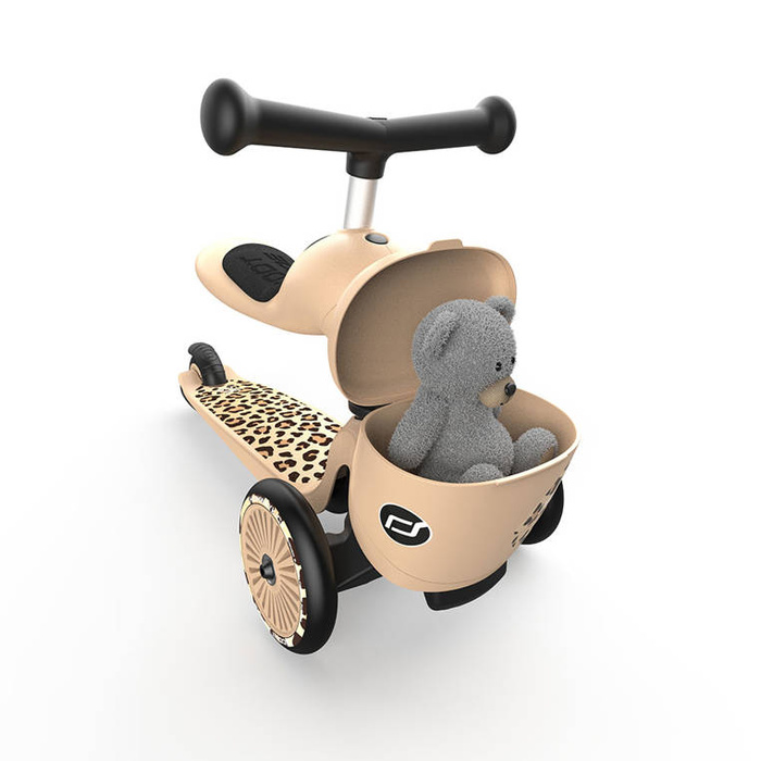 Zestaw SCOOTANDRIDE Kask + Highwaykick1 2w1 jeździk i hulajnoga z zamykanym schowkiem Leopard