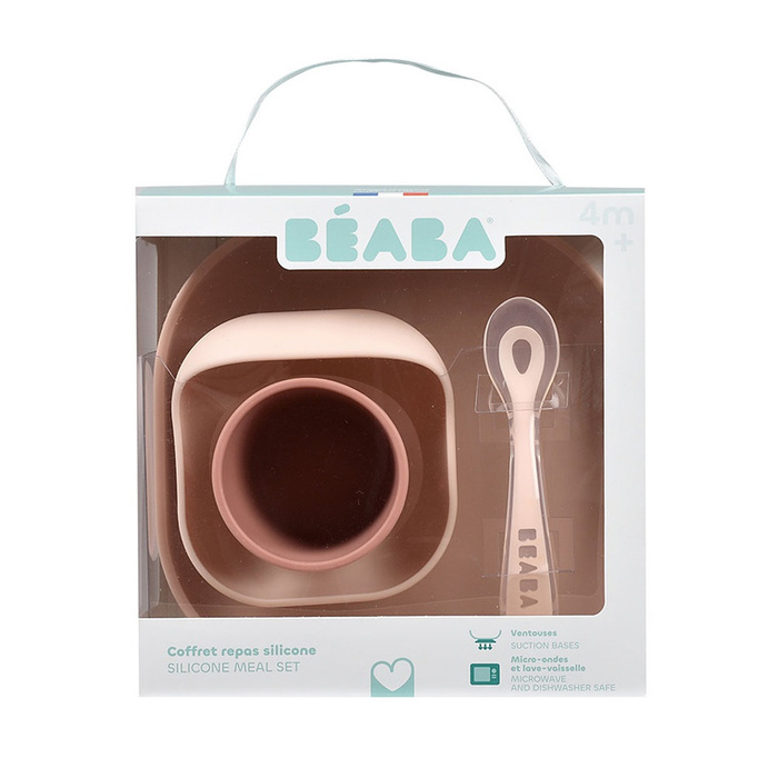 Beaba Komplet naczyń z silikonu pink 913429- Beaba, naczynia dla niemowląt