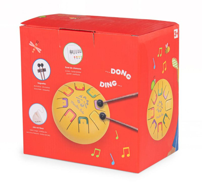 Bębenek językowy żółty Les Popipop Moulin Roty 661109 instrumenty dla dzieci