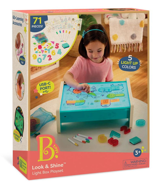 Podświetlany stolik dla dzieci do rysowania 71 elementów Look & Shine B.Toys BX2604Z zabawki edukacyjne