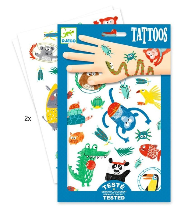 Tatuaże dla dzieci Kolorowe zoo małych zwierząt, DJ09576-Djeco, tatuaże