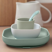 Silikonowe naczynia dla dzieci Zestaw z przyssawką Sage Green Beaba 913592