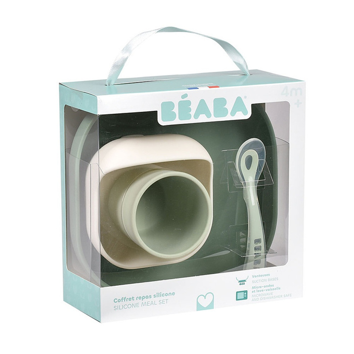 Silikonowe naczynia dla dzieci Zestaw z przyssawką Sage Green Beaba 913592