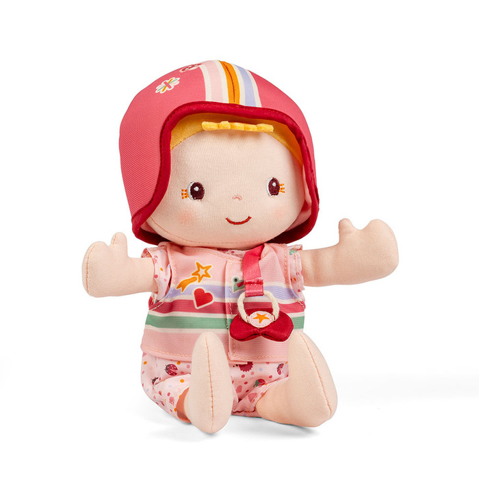 Lalka Dzidziuś Lena w foteliku rowerowym Lilliputiens 83633 z kamizelką i kaskiem na wycieczki i do przytulania