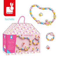 Zestaw kreatywny do tworzenia biżuterii z drewna bransoletka naszyjnik 2 pierścionki Tęczowa kraina J09129 Janod