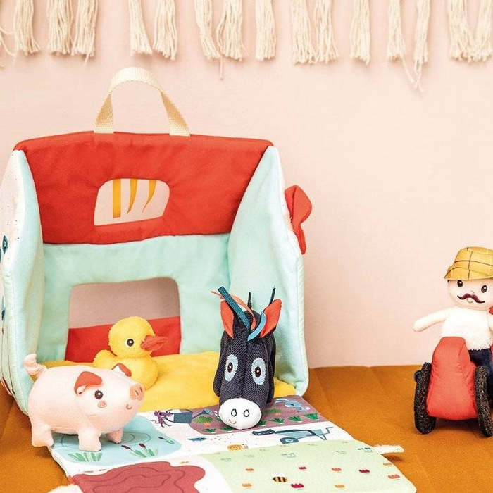 Rozkładany domek manipulacyjny Farma z 6 zwierzątkami rolnikiem i traktorem 86791 LILLIPUTIENS